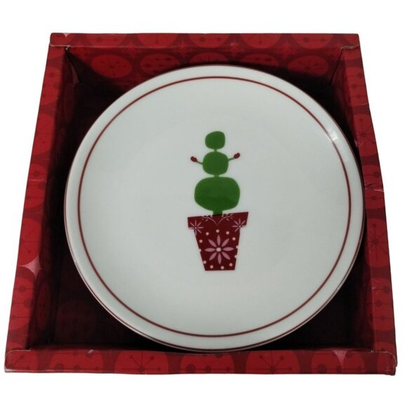 Starbucks Coffee Topiary Tree Snowman Holiday 6 in Snack Plates 4 Pieces 2006 - Picture 3 of 6